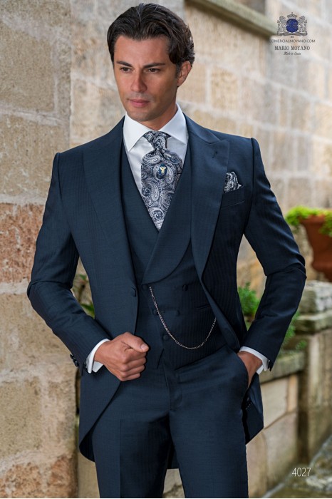 Bespoke blue check pure wool morning suit 4030 Mario Moyano