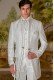 vintage Napoleon collar frock coat in white brocade fabric with silver embroidery and crystal clasp 4036 Mario Moyano