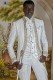 vintage frock coat in white floral brocade fabric with gold rhinestones Baroque groom suit 4037 Mario Moyano.