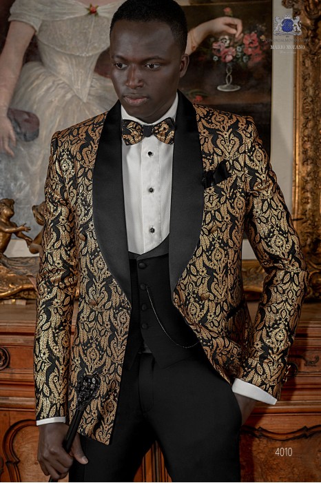 Black party blazer in gold floral brocade 4010 Mario Moyano