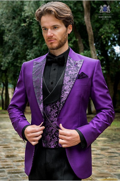 Party Blazer violet avec revers en jacquard de pure soie 4012 Mario Moyano
