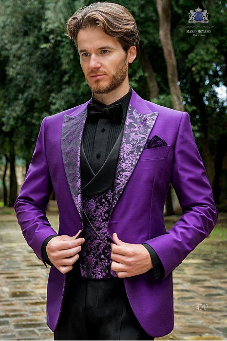 Purple party blazer with pure silk jacquard lapel 4012 Mario Moyano