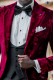 Red velvet party blazer with floral design 4013 
